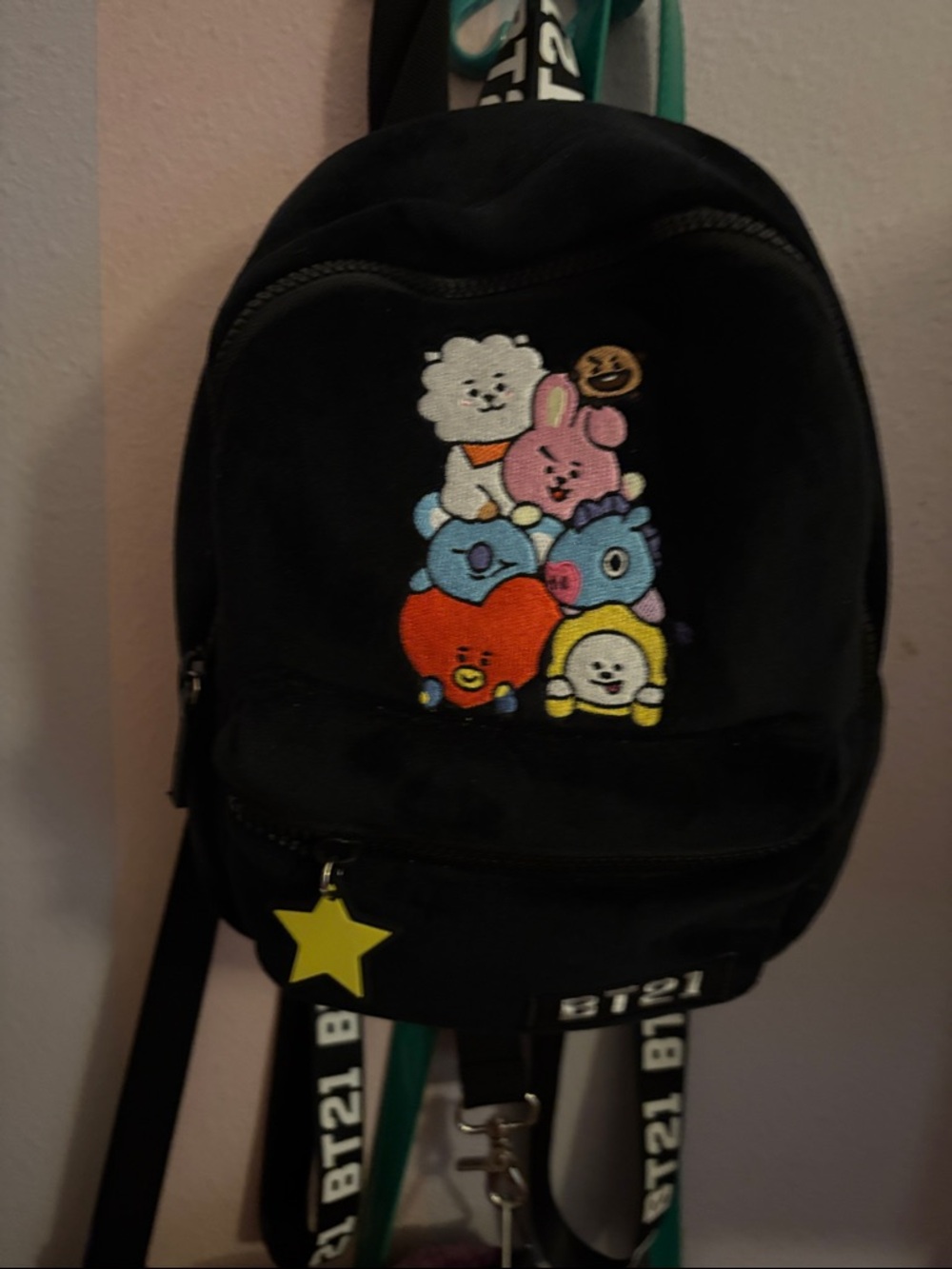 Black Cartoon Embroidered Mini Backpack